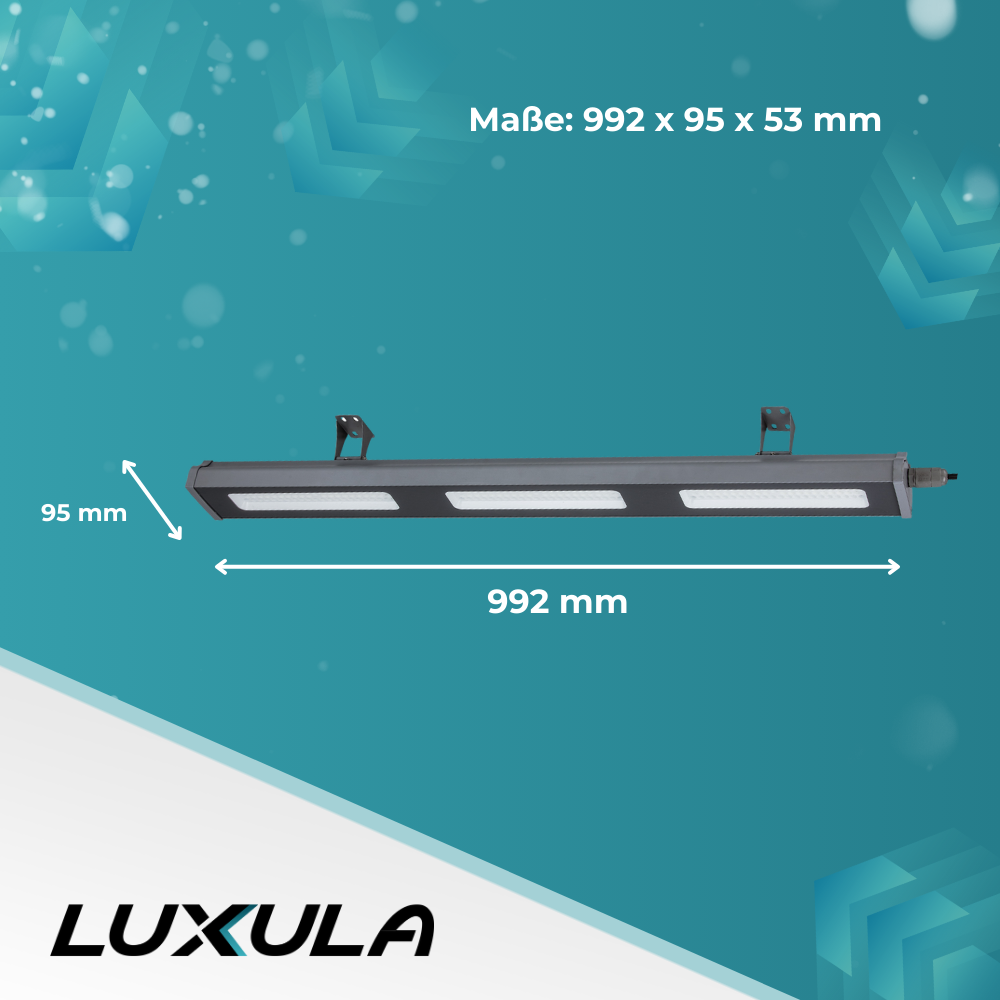 LED-Hallenleuchte, linear, 150 W, 18700 lm, 5000 K (neutralweiß), IP65, grau.