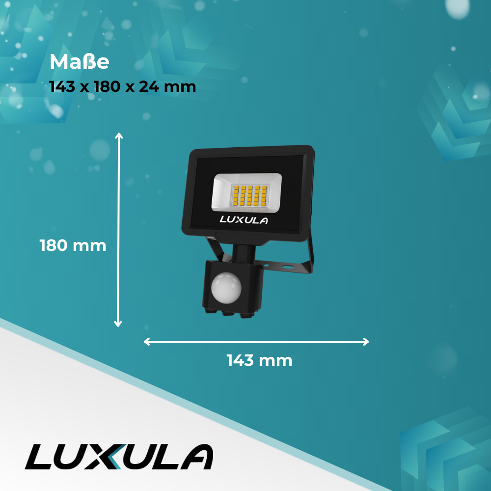 2er Pack LED-Fluter mit Bewegungsmelder, 20 W, 4000 K (neutralweiß), 2000 lm, schwarz, IP65.