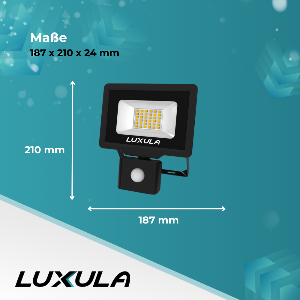 2er Pack LED-Fluter mit Bewegungsmelder, 30 W, 4000 K (neutralweiß), 3000 lm, schwarz, IP65.