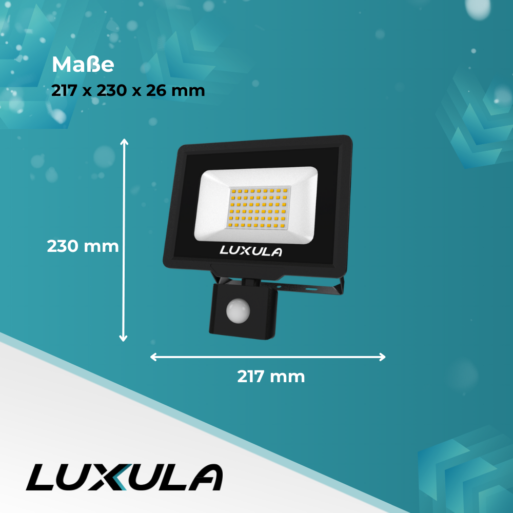 2er Pack LED-Fluter mit Bewegungsmelder, 50 W, 4000 K (neutralweiß), 5000 lm, schwarz, IP65.