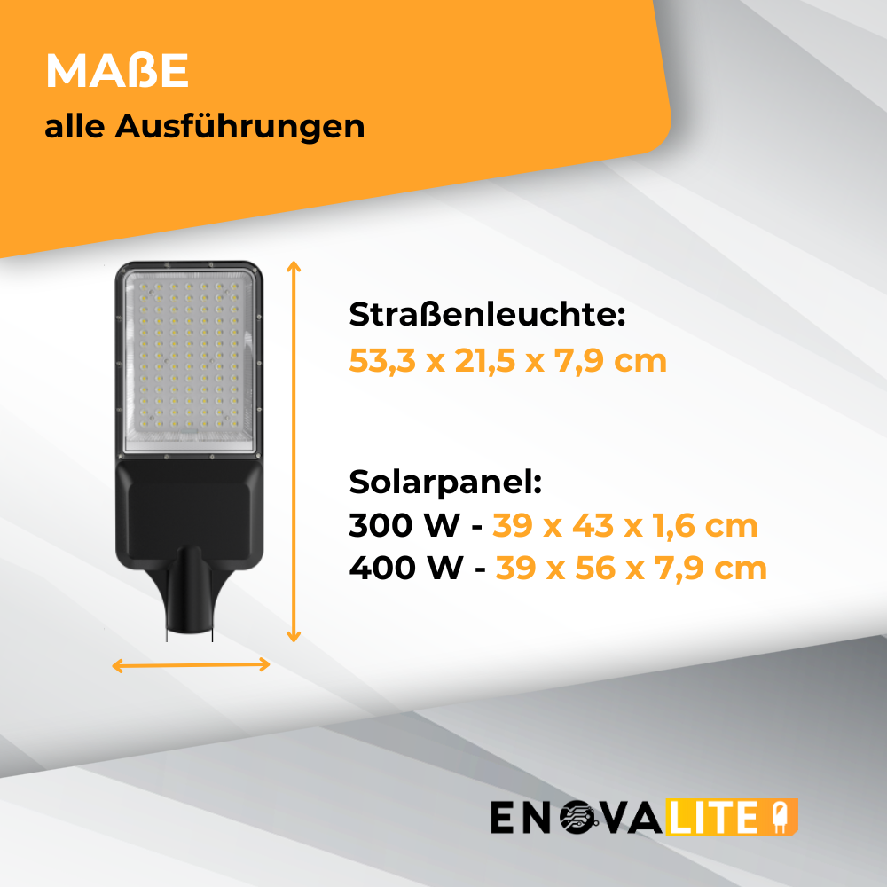 Solar-Straßenleuchte PRO, Parkplatzleuchte, 40W PV, 5200lm, 6500K, IP65.