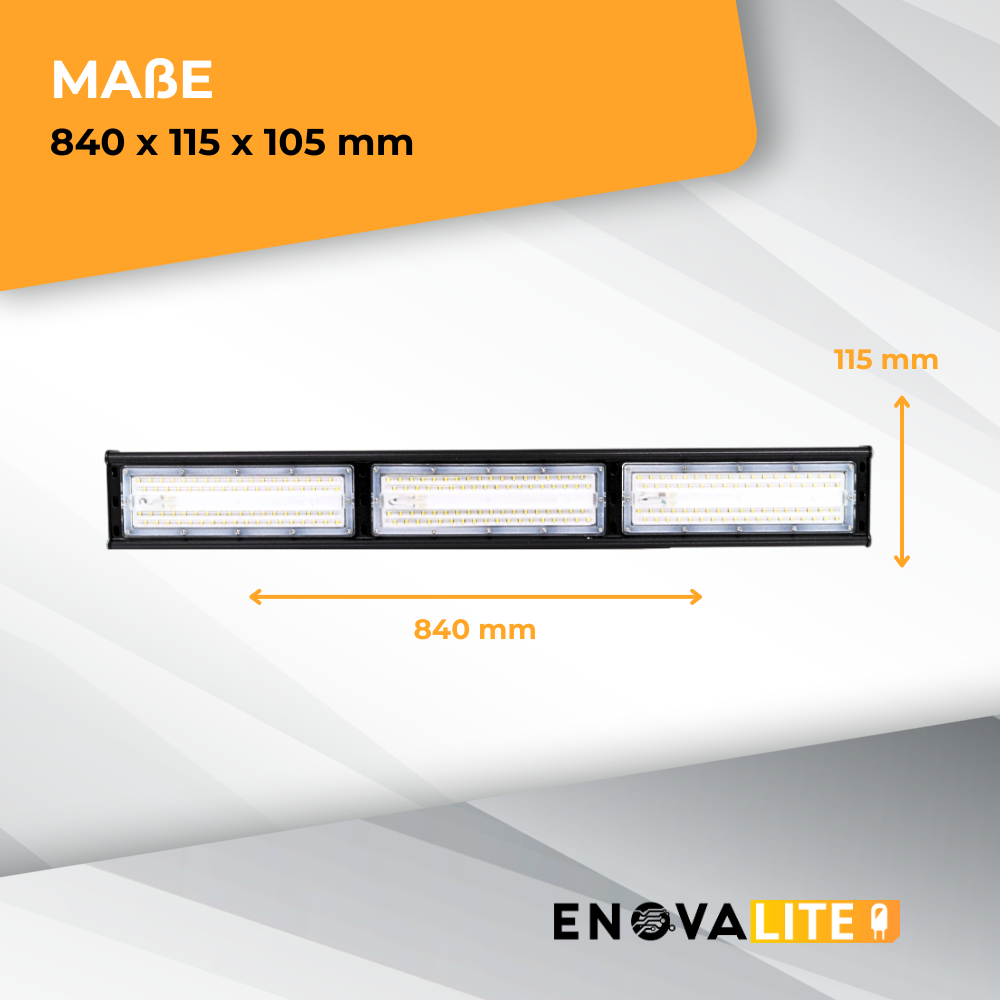 4er Pack LED-Hallenleuchte, linear, 150 W, 18000 lm, 5000 K (neutralweiß), IP65, ENEC-Zertifizierung, schwarz.