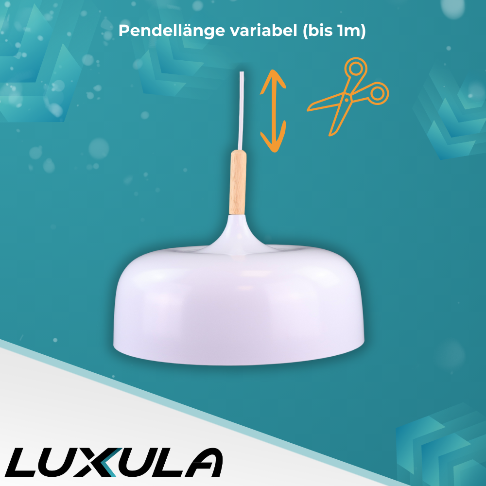 Moderne Pendelleuchte in weiß, runde Form, aus Metall, E27-Fassung, IP20, Ø30 cm.
