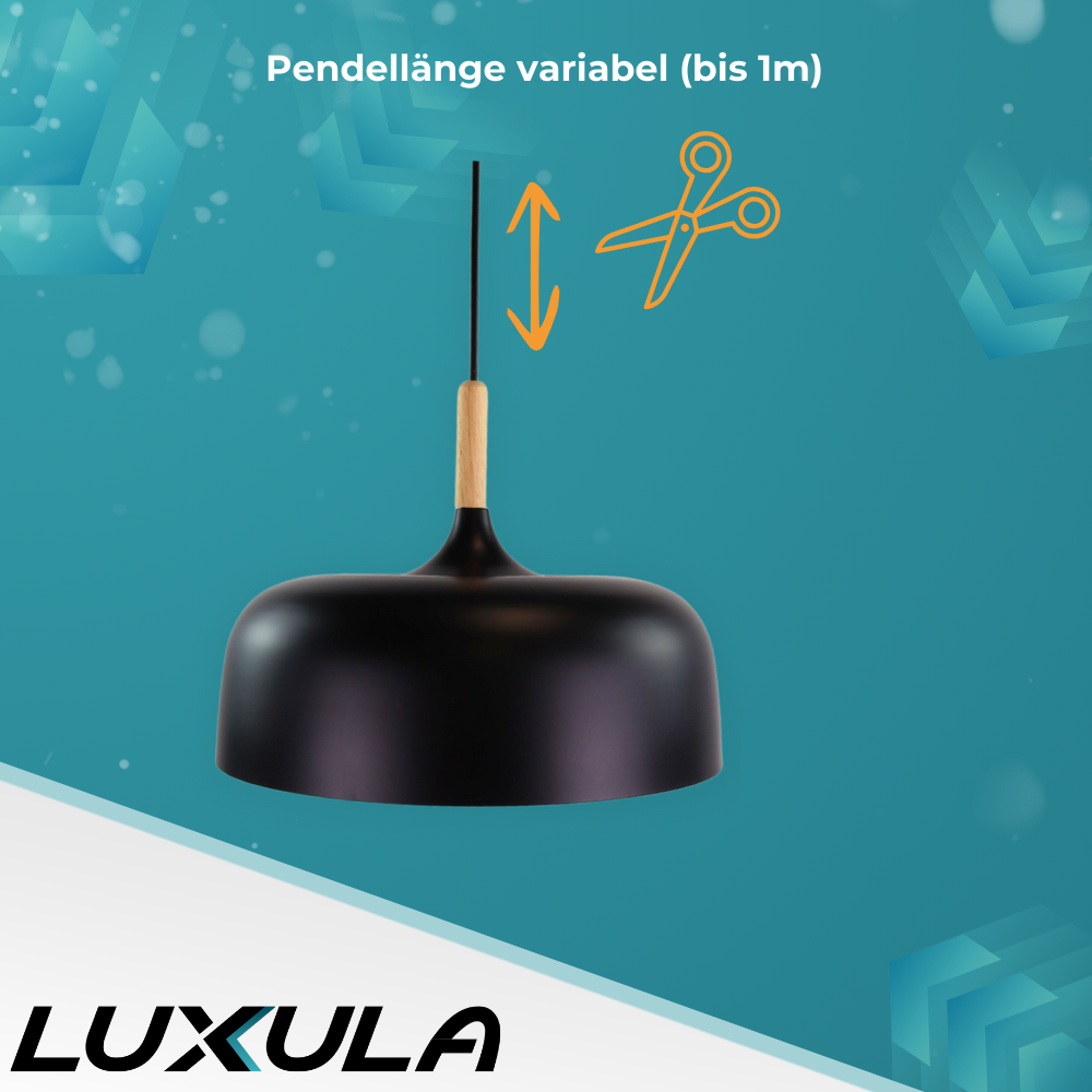 Moderne Pendelleuchte in schwarz, runde Form, aus Metall, E27-Fassung, IP20, Ø30 cm.