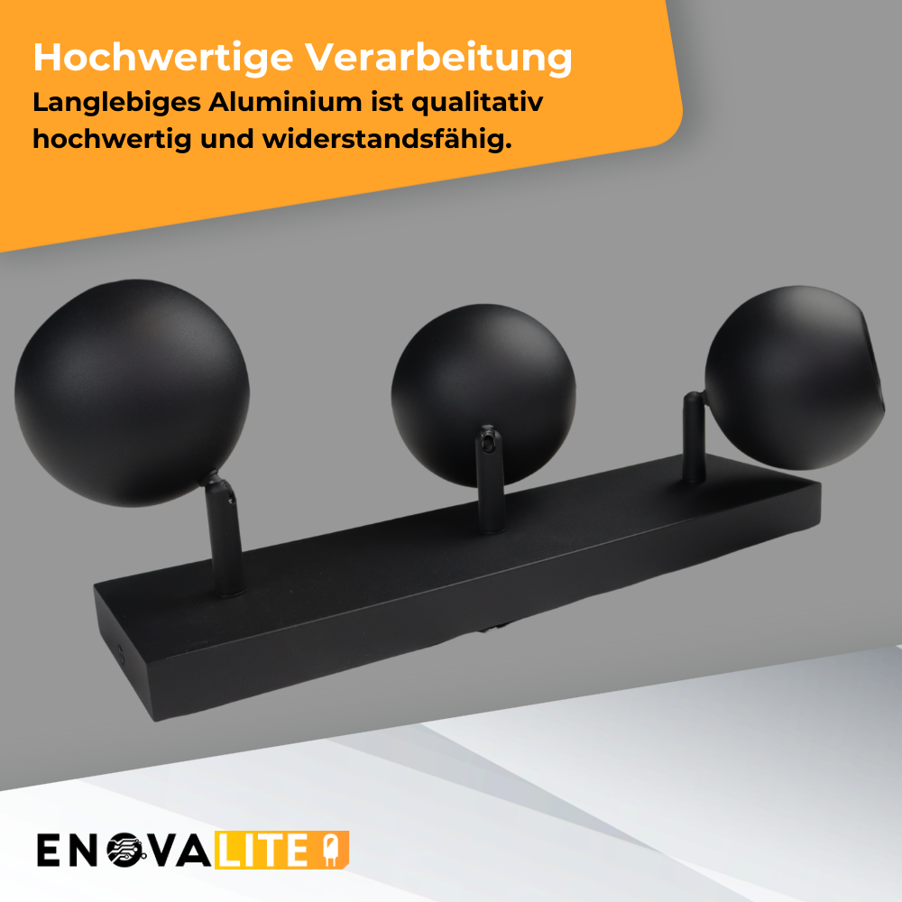 Deckenspot GLOBE, in Schwarz, aus Alu und Stahl, 3-flammig, GU10-Fassung, IP20, Ø10cm.