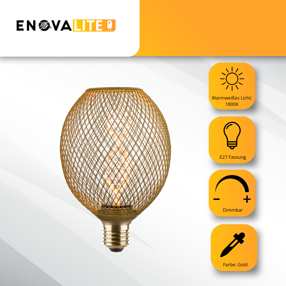 LED Filament Leuchtmittel, DNA MESH, Amber, E27, 3.5W, 120lm, 1800K, dimmbar.