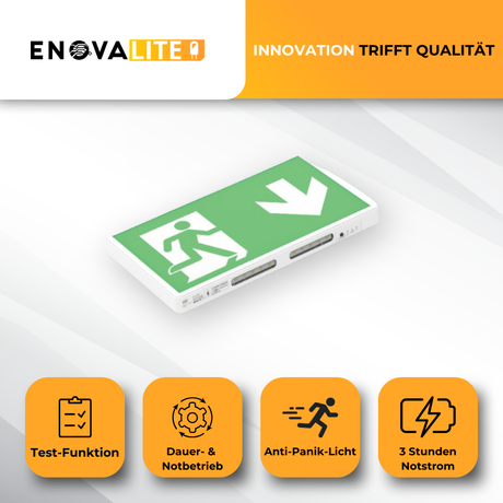 2er Pack LED-Fluchtwegleuchte, Notausgang mit Notstromeinheit, Anti Panik Licht, TEST-Funktion, Wandmontage.