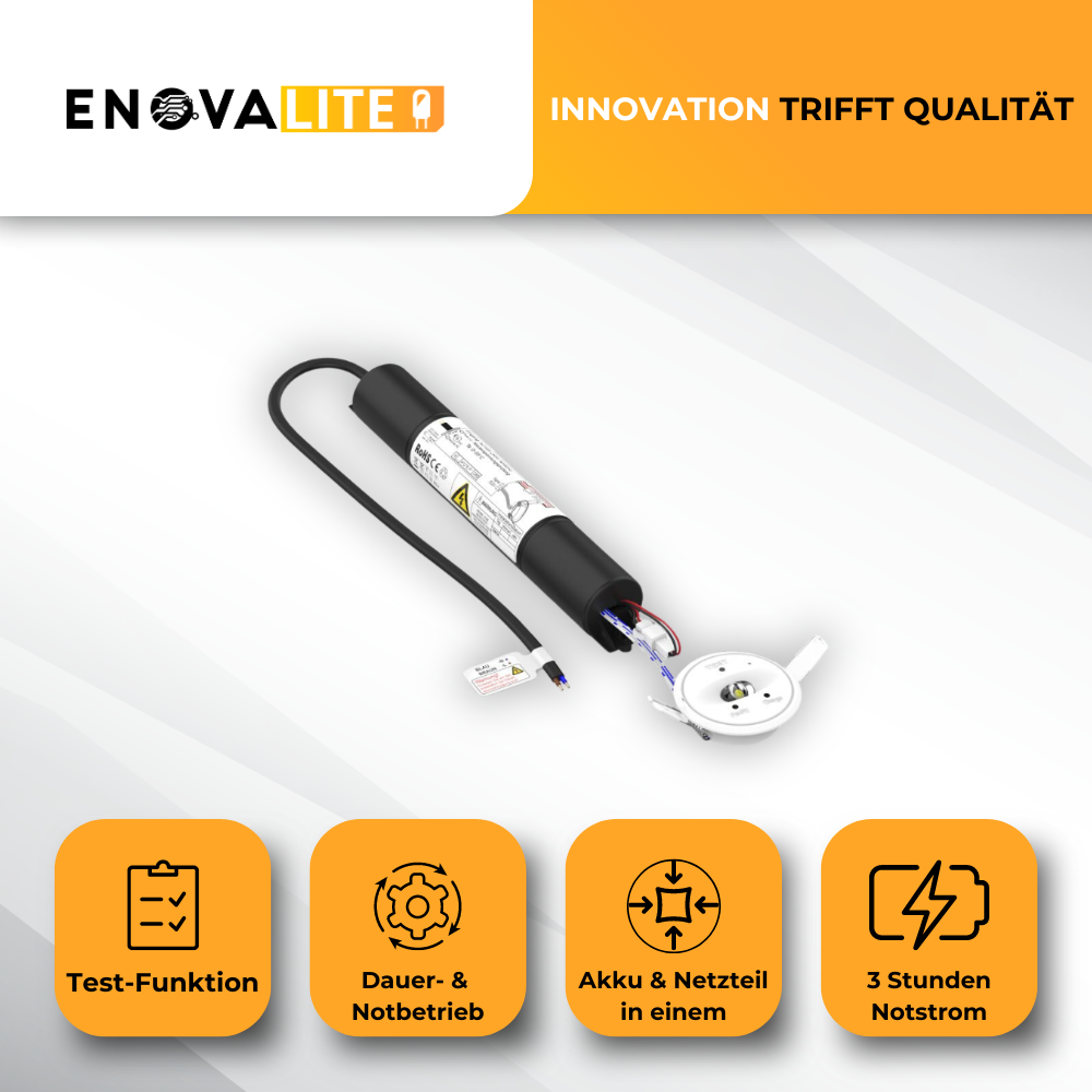 LED-Notstrom Downlight, Fluchtwegleuchte mit Notstromeinheit, Einbauspot, TEST-Funktion.