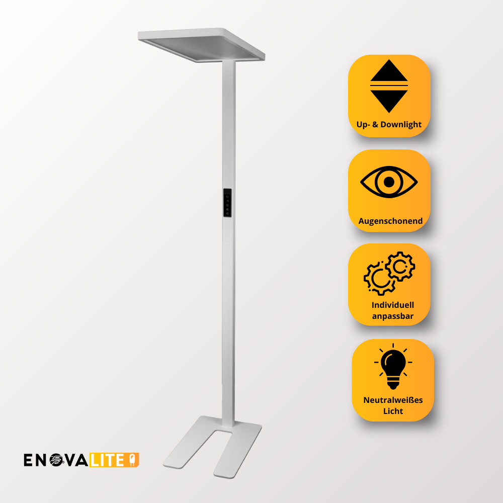 LED Büro-Stehleuchte Up&Down mit Sensor, 110W, 10.500lm, 4000K, UGR<16, CRI>98, dimmbar.