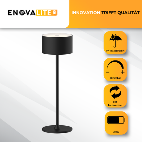 3er Set LED-Tischleuchte mit Akku, inkl Ladestation, Up- & Downlight, Dimm- & CCT-Funktion, schwarz, wiederaufladbar, Innen und Außenbereich, IP44, USB-C.