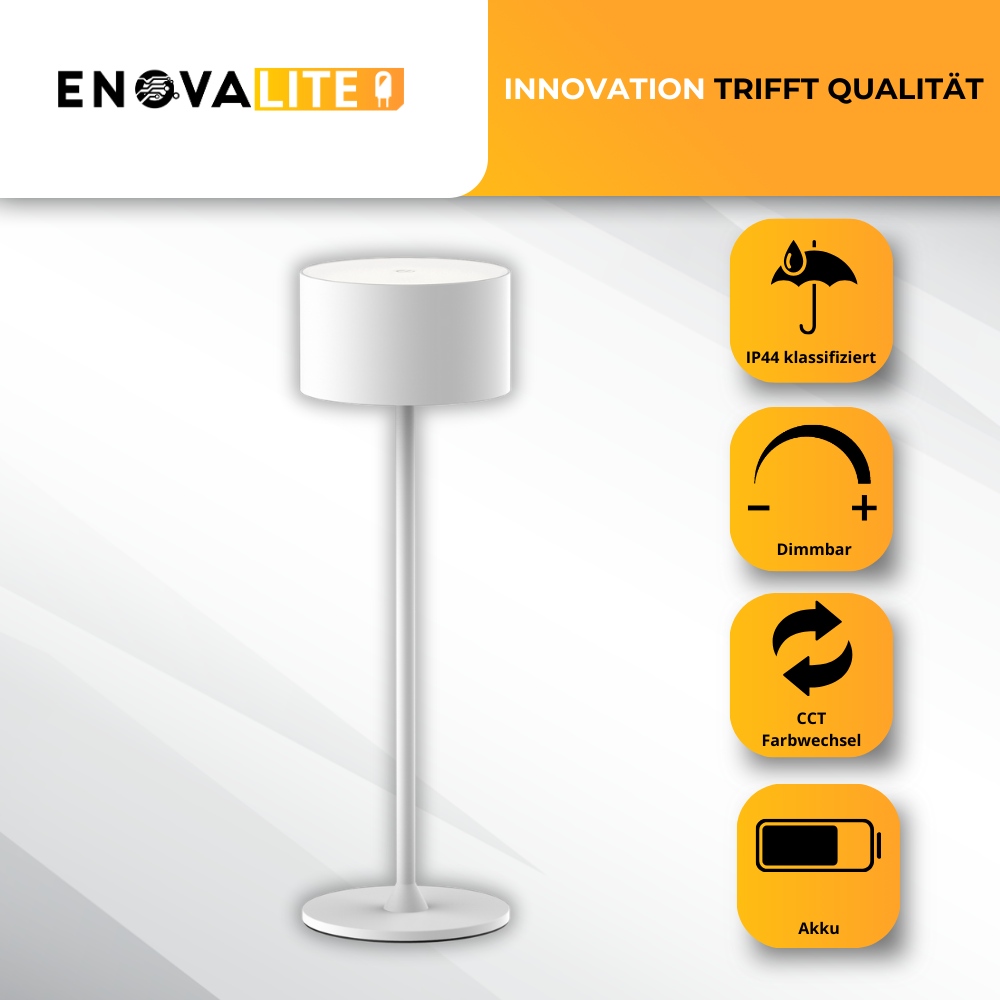 LED-Tischleuchte mit Akku, Up- & Downlight, Dimm- & CCT-Funktion, weiß, wiederaufladbar, Innen und Außenbereich, IP44, USB-C.
