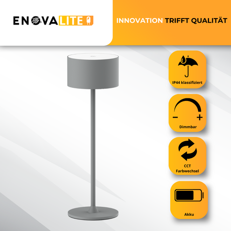 3er Set LED-Tischleuchte mit Akku, inkl Ladestation, Up- & Downlight, Dimm- & CCT-Funktion, grau, wiederaufladbar, Innen und Außenbereich, IP44, USB-C.