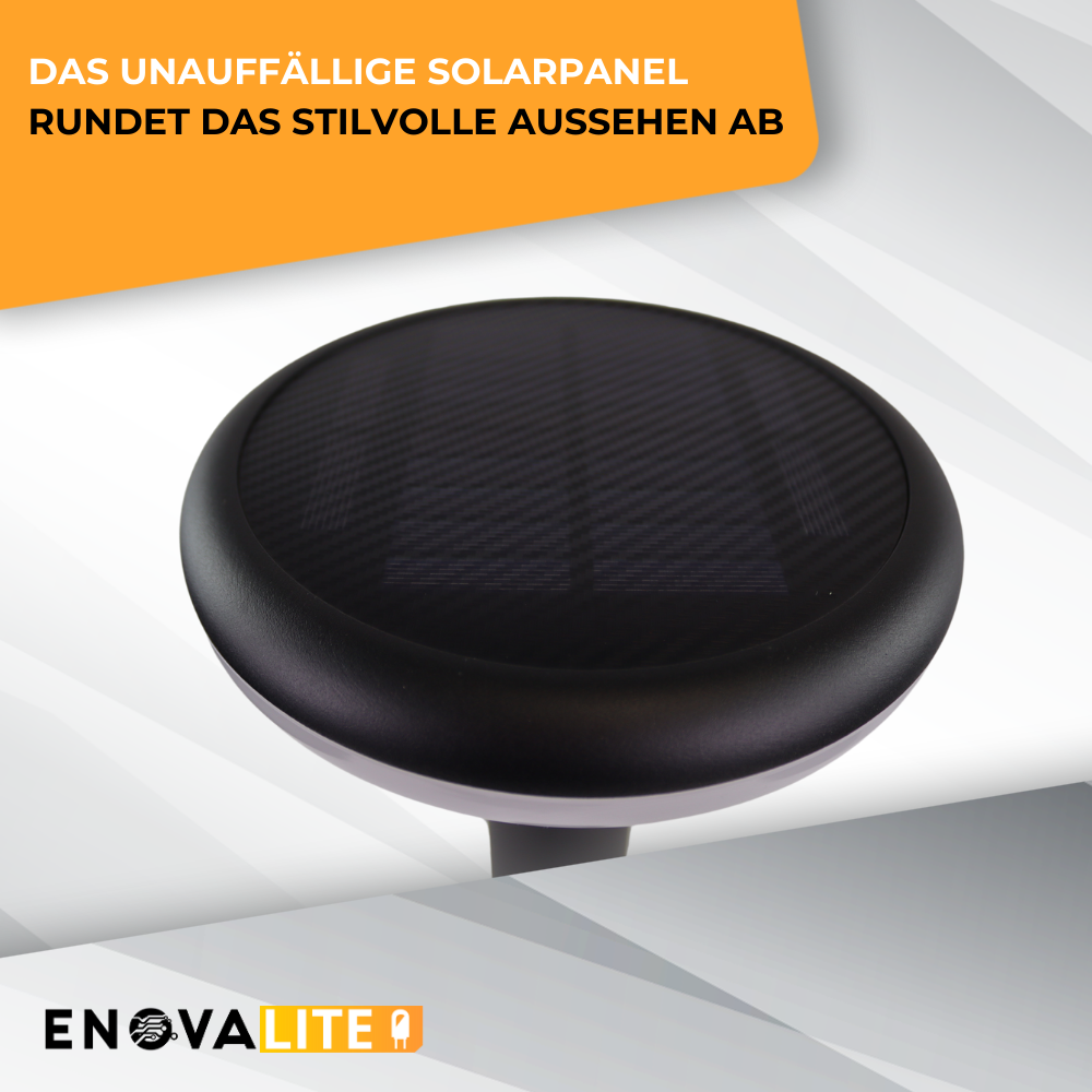 4er-Pack Solar Wegeleuchte mit PIR Sensor, rund, 3000 K (warmweiß), 12 Stunden Leuchtzeit, 3 Lichtmodi, IP54-Wasserdicht, aus Aluminium.