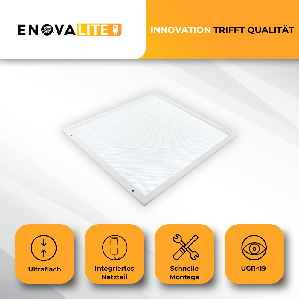 LED Panel SLIM, Aufbaupanel mit integriertem Netzteil, UGR<19, 60x60 cm, Aufputzleuchte, 30 W, 3300 lm, 4000 K.
