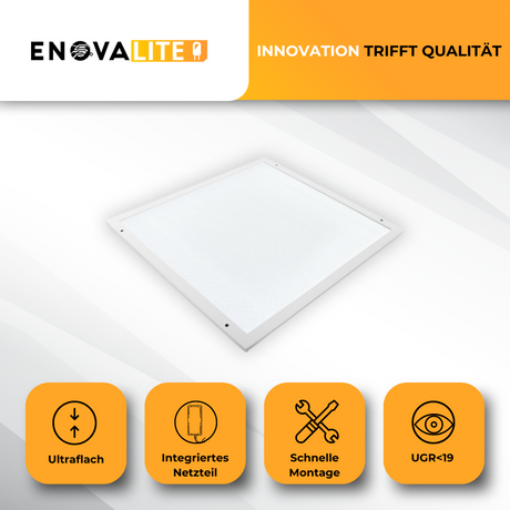LED Panel SLIM, Aufbaupanel mit integriertem Netzteil, UGR<19, 60x60 cm, Aufputzleuchte, 30 W, 3300 lm, 4000 K.