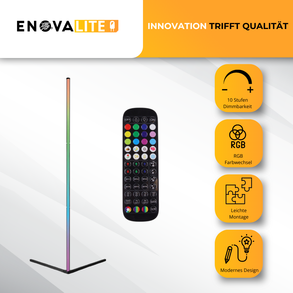 LED Stehlampe in RGB Farben, Eckleuchte mit Fernbedienung, 12 W, 12 V, schwarz, RGB-IC.