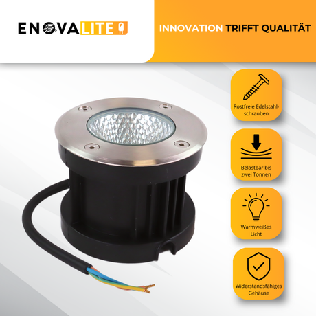 6er Set LED Bodeneinbaustrahler, 7 W, 490 lm, 3000 K (warmweiß), Chromoptik, Edelstahl und Aluminiumdruckguss, EPISTAR.
