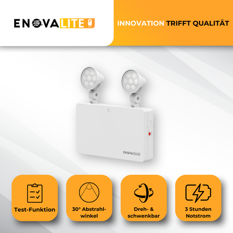 LED-Fluchtwegleuchte Twin-Spot 6W mit Fernbedienung, Notausgang mit Notstromeinheit, TEST-Funktion, Wandmontage.