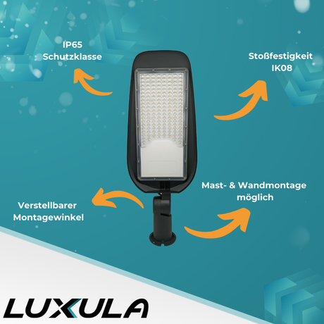 2er Pack LED-Straßenleuchte, Wegeleuchte, 50 W, 5800 lm, 5000 K (neutralweiß), IP65, Ø48-60 mm.
