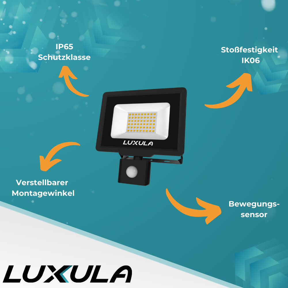 2er Pack LED-Fluter mit Bewegungsmelder, 50 W, 4000 K (neutralweiß), 5000 lm, schwarz, IP65.