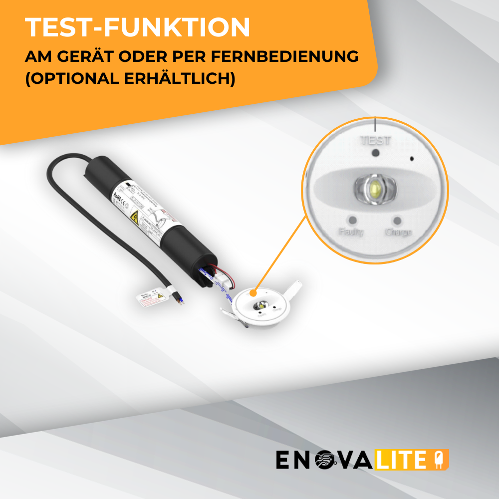 LED-Notstrom Downlight, Fluchtwegleuchte mit Notstromeinheit, Einbauspot, TEST-Funktion.
