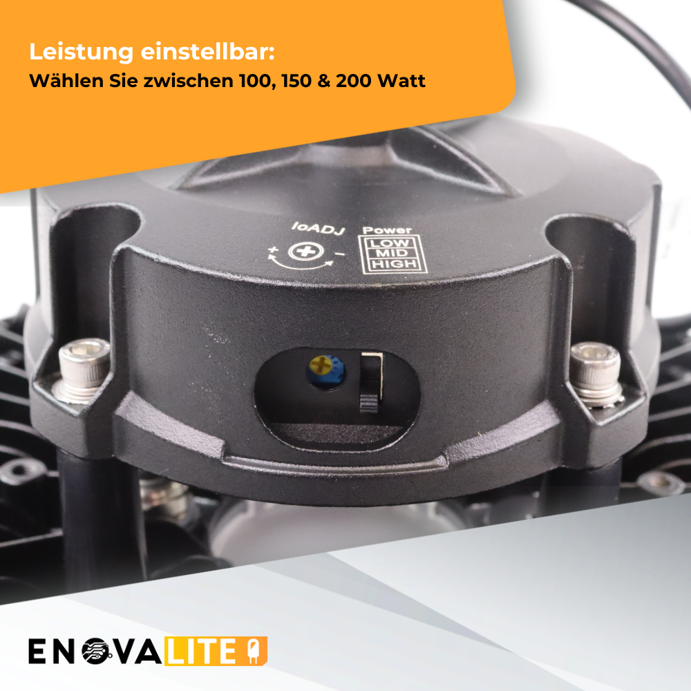 9er-Pack LED-Hallenstrahler, mit Bewegungsmelder, Leistung einstellbar, 100/150/200W, 4000 K (neutralweiß), 17000-34000 lm, IP65, 0-10V dimmbar, inkl Fernbedienung.