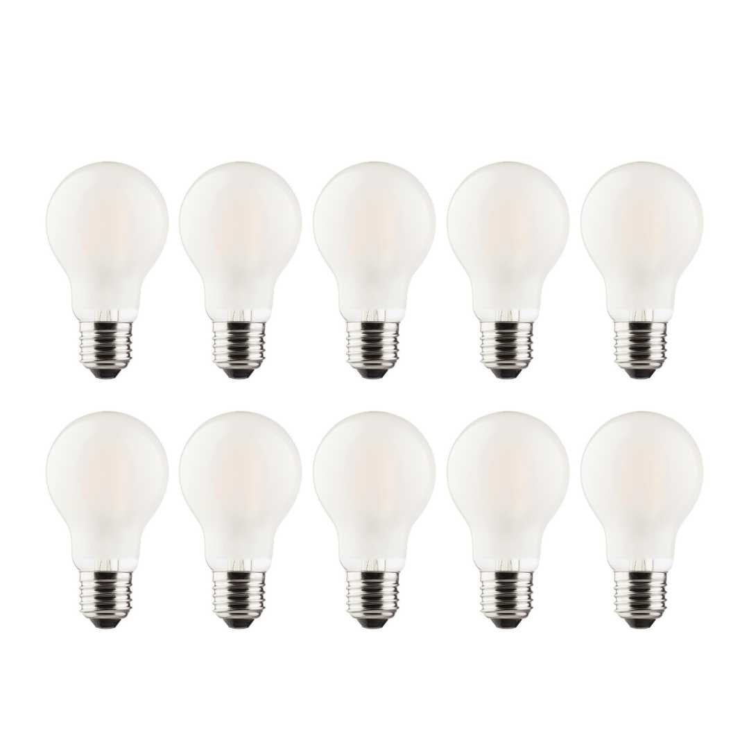 10er Pack LED Filament Leuchtmittel E27, A60, 7W, 700lm, 2700K, frosted Glas.