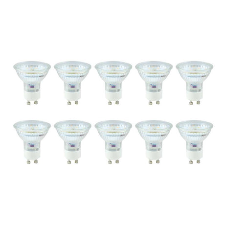 10er Pack LED Leuchtmittel GU10, MR16, 5W, 525lm, 2700K, 110°, Glasgehäuse.