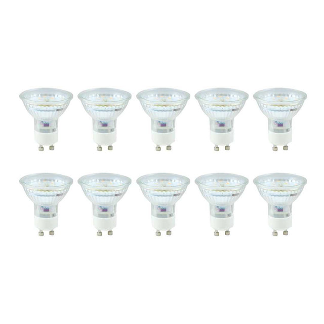 10er Pack LED Leuchtmittel GU10, MR16, 5W, 525lm, 2700K, 110°, Glasgehäuse.