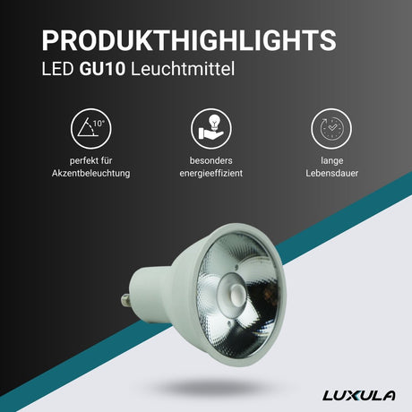 10er Pack LED Leuchtmittel GU10, 6W, 467lm, 3000K, 10°  Lichttechnik24.de.