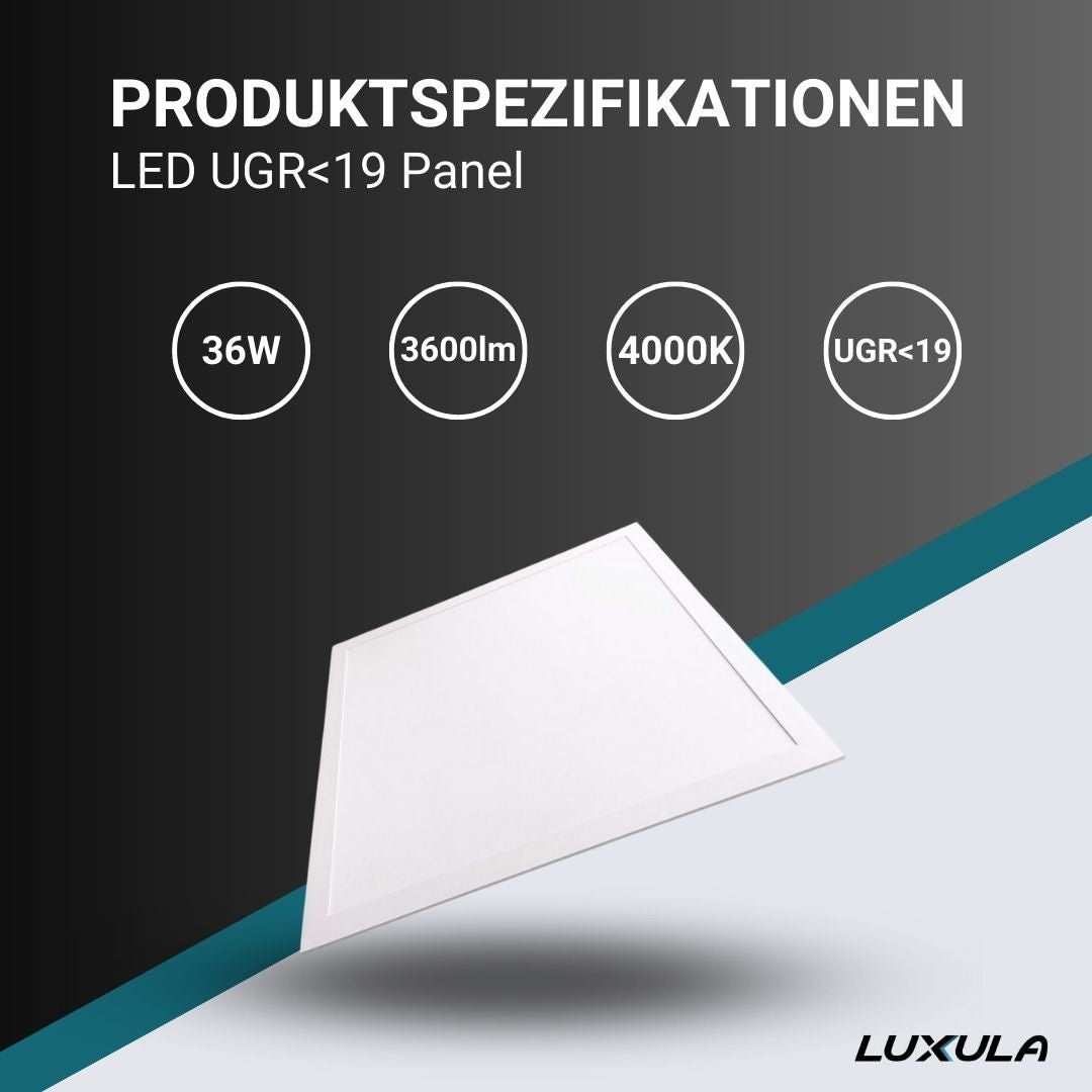 2er Pack LED Panel, 62x62 cm, UGR<19, 36W, 3600lm, 4000K.