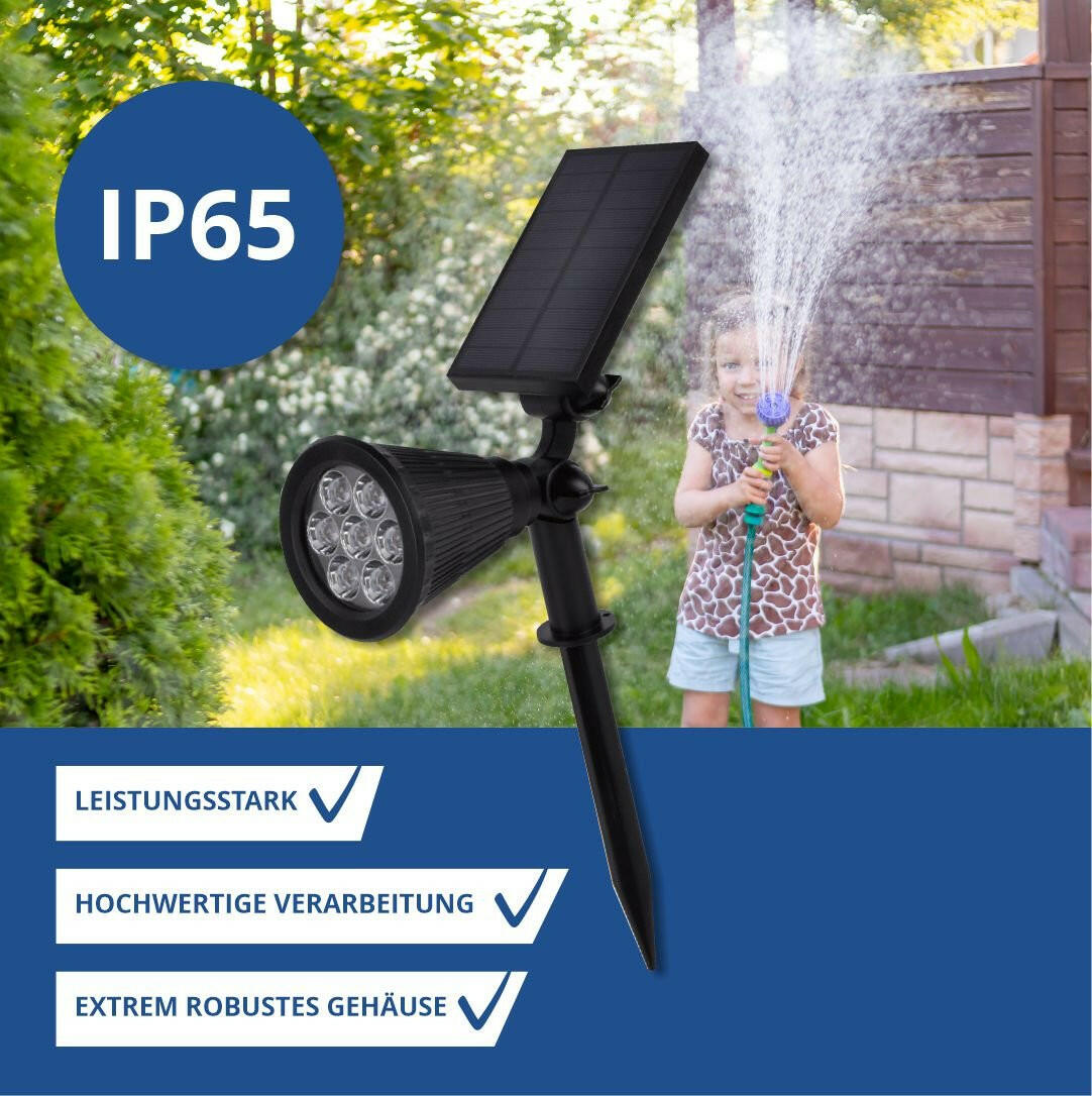 2er-Pack LED Solar-Gartenspot, mit Spieß, 1,5 W, 3000 K.