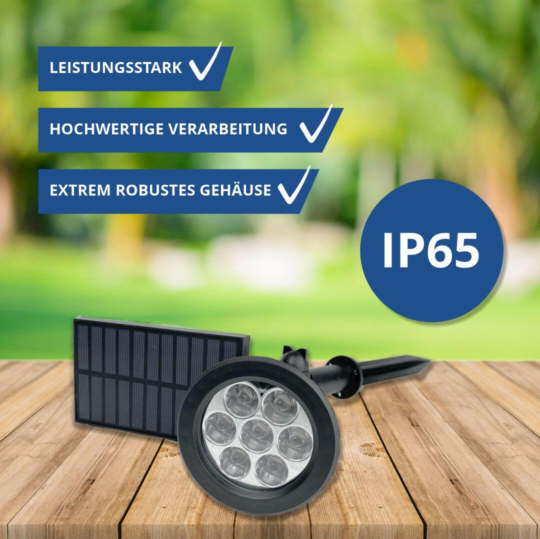 2er-Pack LED Solar-Gartenspot, mit Spieß, 1,5 W, 3000 K.