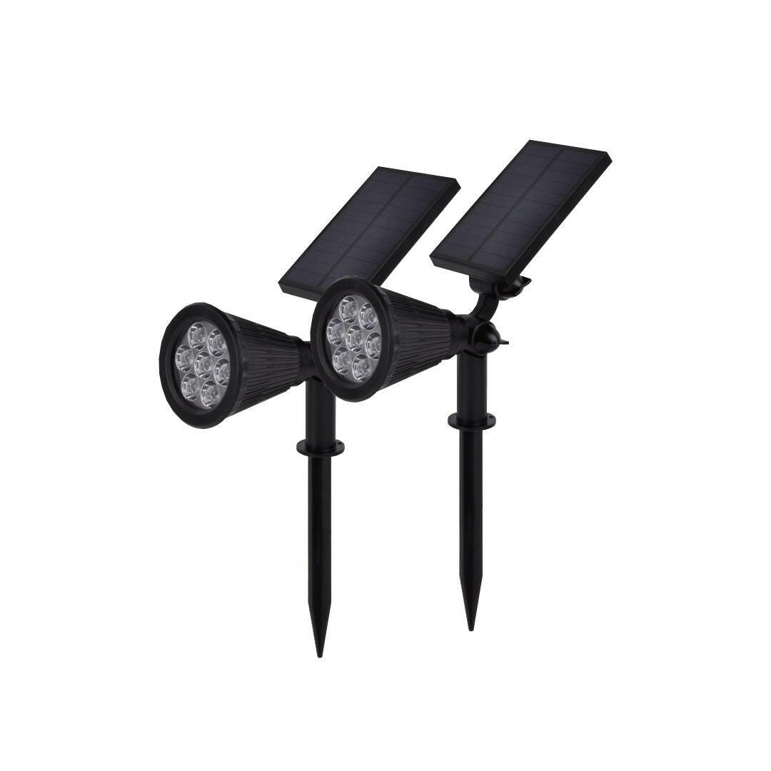 2er-Pack LED Solar-Gartenspot, mit Spieß, 1,5 W, 6000 K, schwarz.