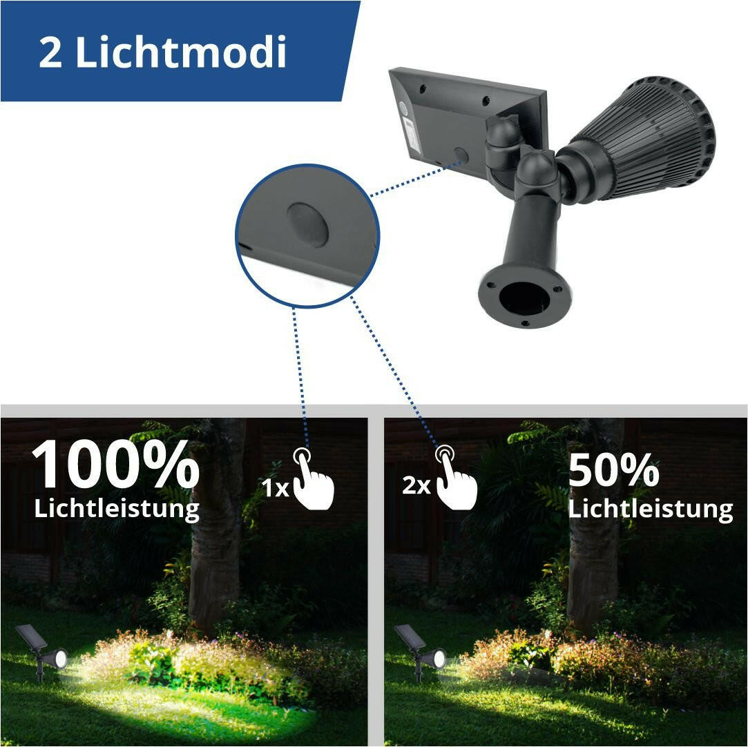2er-Pack LED Solar-Gartenspot, mit Spieß, 1,5 W, 6000 K, schwarz.