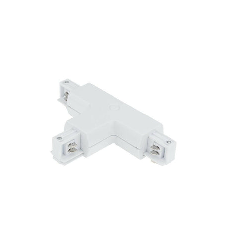3-Wege Schienenverbinder mit Einspeisung für 3-Phasen-Schiene, T-Form, weiß.