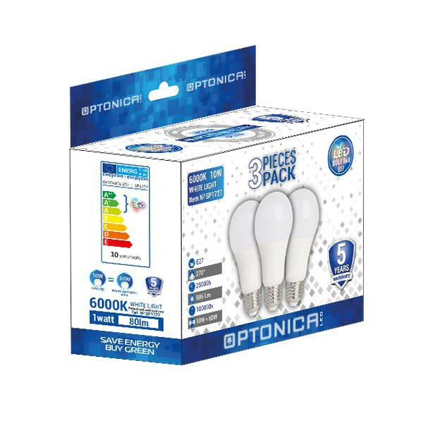 3er-Pack LED-Leuchtmittel E27, 10 W, 806 lm, 2700 K.
