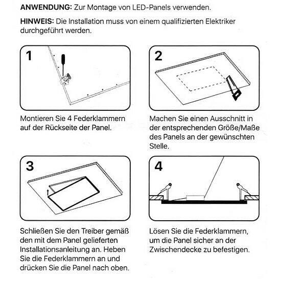 4er Set Federklemmen zur Einbaumontage von LED-Panels.