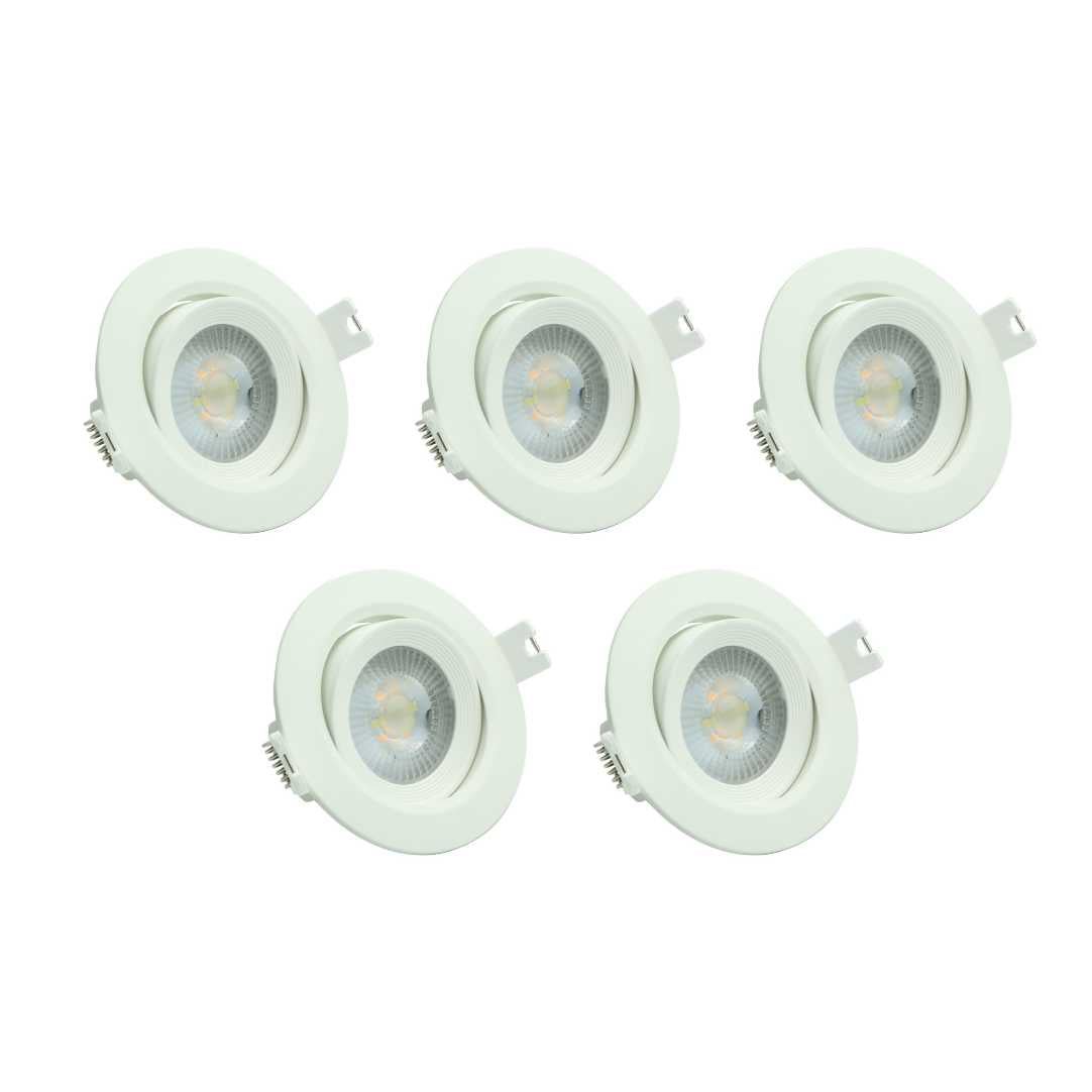 5er Pack LED CCT Downlight schwenkbar, 7W, 718lm, 38°, IP44, 3000K-4000K-6000K einstellbar.