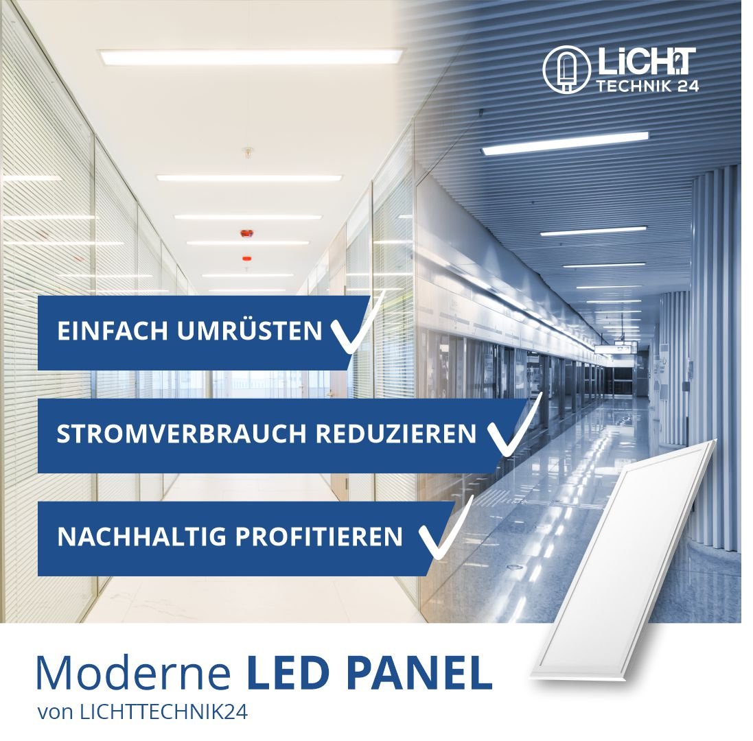6er Pack LED Panel, 120x30 cm, 36 W, 3600 lm, 4000 K, UGR<19, TÜV, Philips Driver  Lichttechnik24.de.