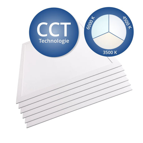 6er-Pack LED-Panel mit Farbtemperaturwechsel CCT, 62x62 cm, Back-lit, 40W, 4600 lm, weiß.