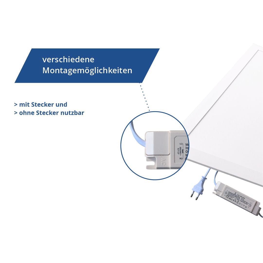 6er-Pack LED-Panel mit Farbtemperaturwechsel CCT, 62x62 cm, Back-lit, 40W, 4600 lm, weiß.