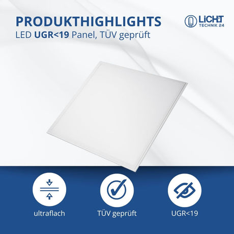 6er Pack LED-Panels, 36 W, 62x62 cm, 4000K, UGR<19, TÜV-geprüft  Lichttechnik24.de.