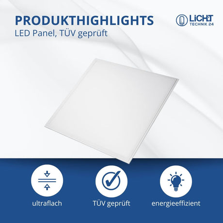 6er Pack LED-Panels, 36 W, 62x62 cm, 6000K, TÜV-geprüft  Lichttechnik24.de.