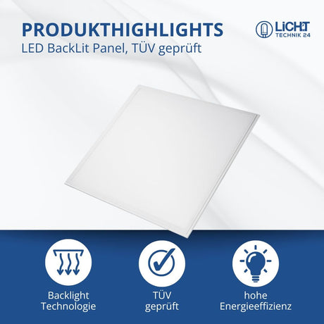 6er Pack LED-Panels, 62x62 cm, TÜV, 4000 K, 36 W, 3600 lm  Lichttechnik24.de.