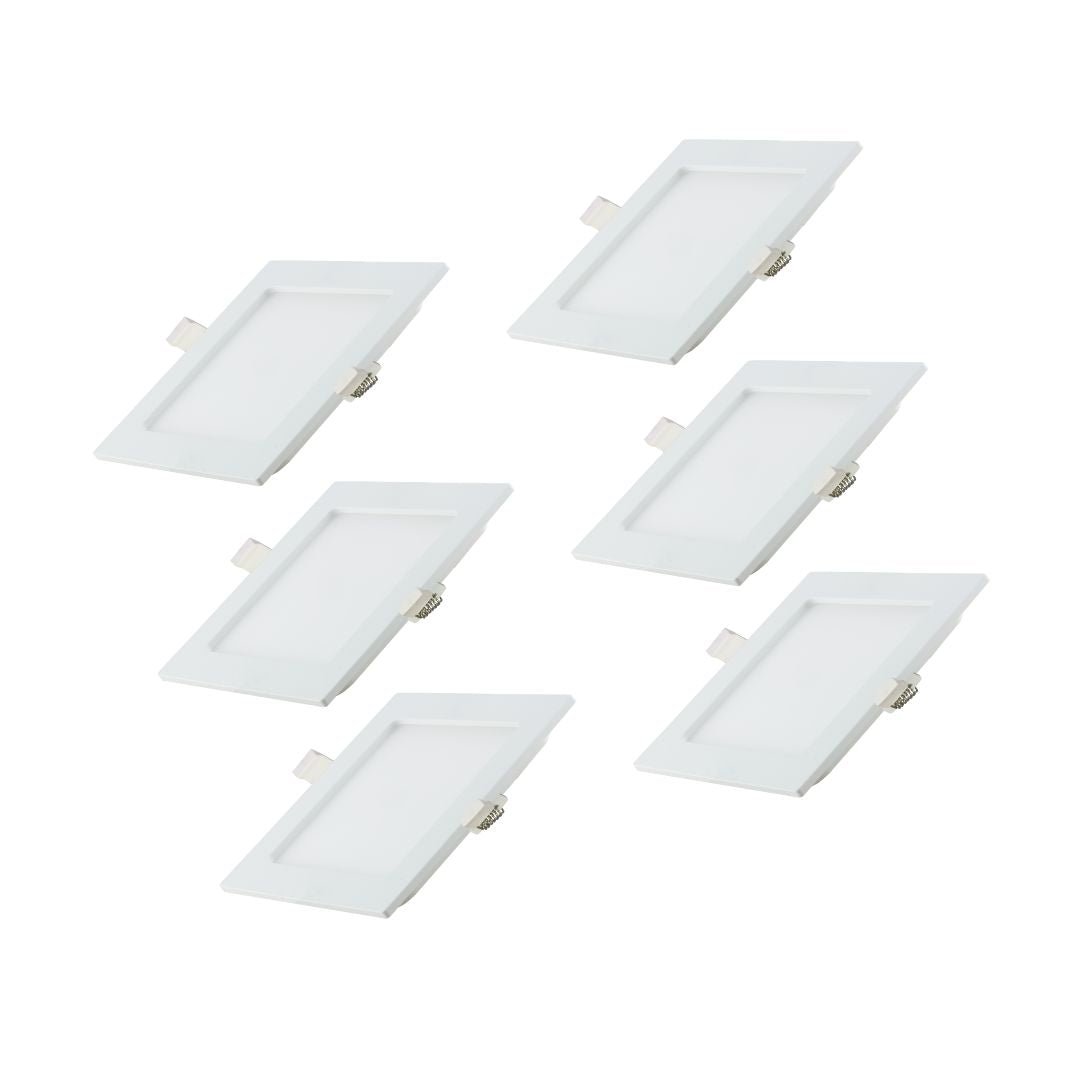 6er Set LED CCT Downlight, 18W, 1880 lm, 220x32mm, 3000-4000-6000K einstellbar, mit Diffusor, eckig.