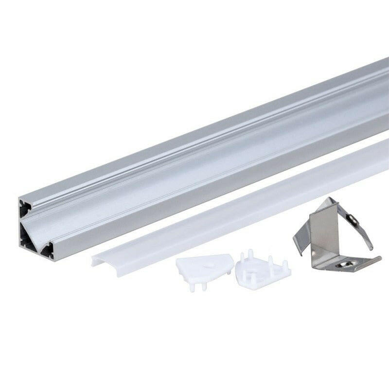 Aluprofil-Set, für LED-Streifen, 45°, Aufbau, mit Diffusor und Clips, 1m.