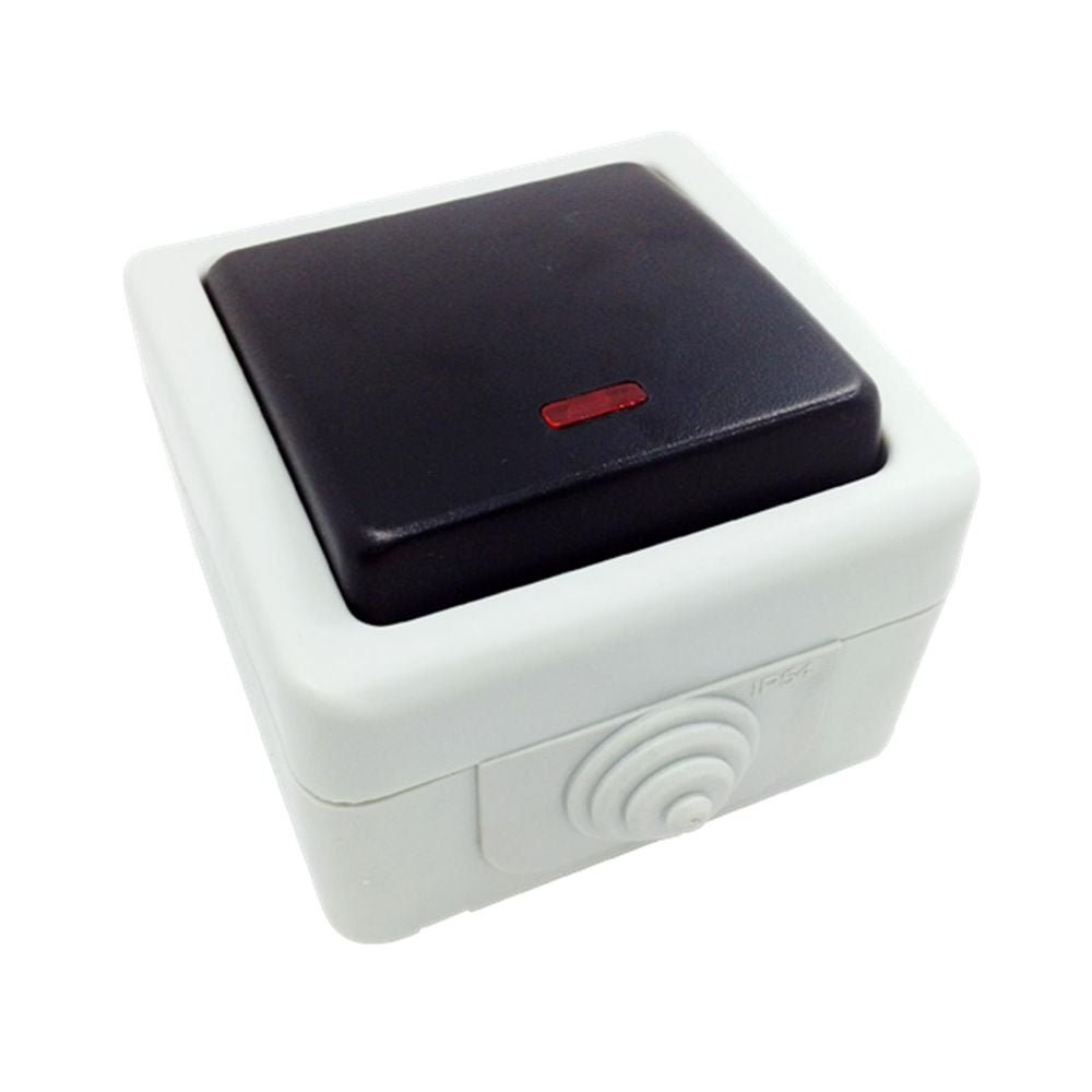 Aus- Wechselschalter mit Kontrolleuchte, 10 A, 250 V, weiß.