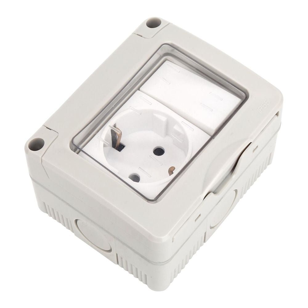 Aus-Wechselschalter-Steckdosenkombination, 16 A, 250 V, AP, IP55, grau.