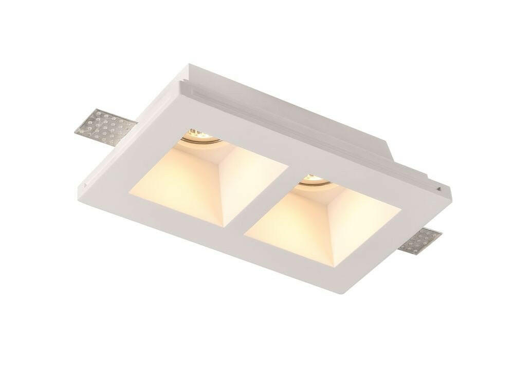 Deckeneinbaustrahler Trimless mit 2 Spots für GU10- /MR16-Leuchtmittel, tiefliegende Fassung, weiß.